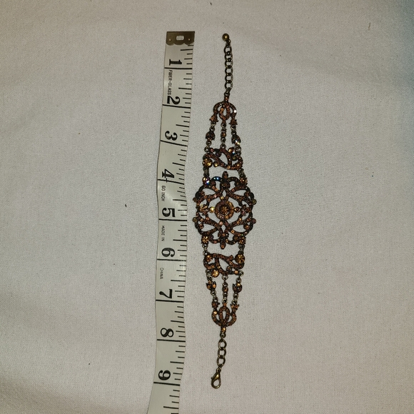 Rhinestone Vintage Inspired Bracelet in Bronze tones. - Picture 2 of 6